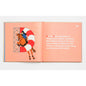 Open book with illustration of a horse and rider, and text on a peach background.